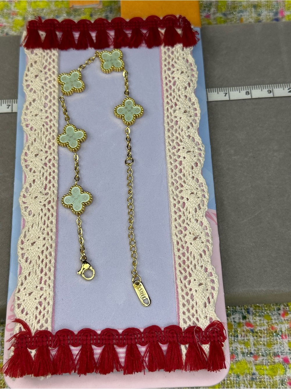 Gold Chain Bracelet with Mint Green Clover Accents